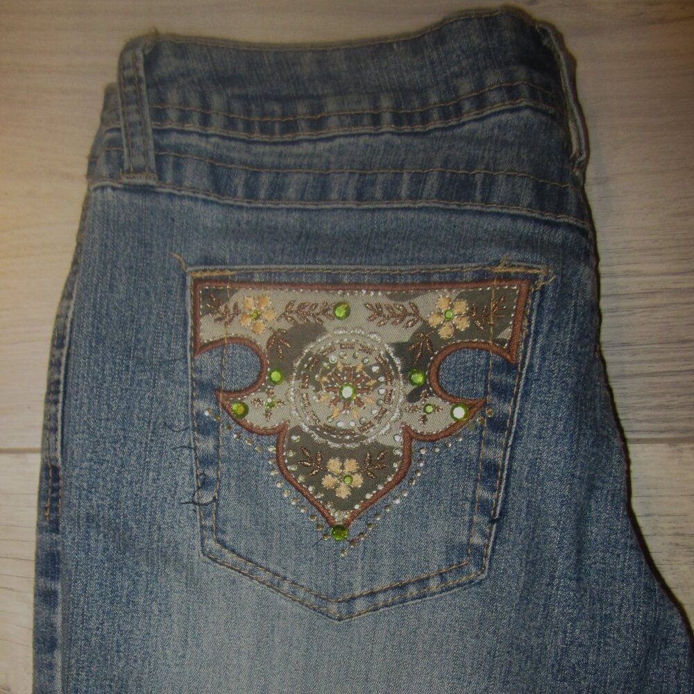 Angels Low Waist Wide Legged Y2K Embroidered Pocket Jeans